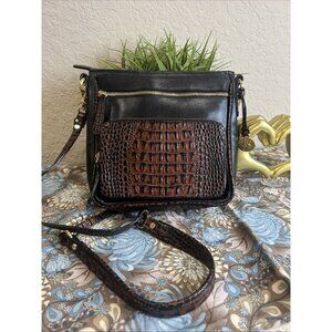 Brahmin Cleo Melbourne Croc Pecan Brown Crossbody Bag Purse